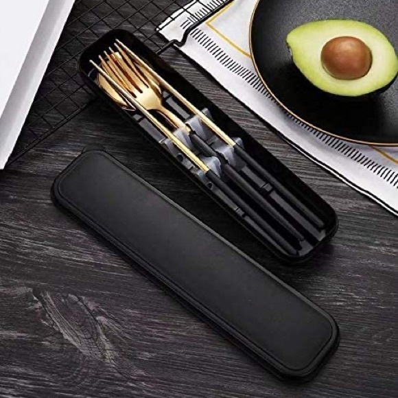 ✨3for$38 New 4pc Stainless Steel Cutlery Set ~ Travel Spoon Fork Chopstick Set - Picture 9 of 11